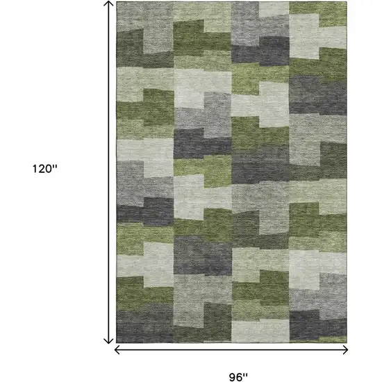 Olive Green Gray And Ivory Geometric Washable Area Rug With UV Protection Photo 3