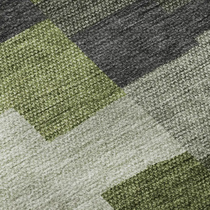 Olive Green Gray And Ivory Geometric Washable Area Rug With UV Protection Photo 9