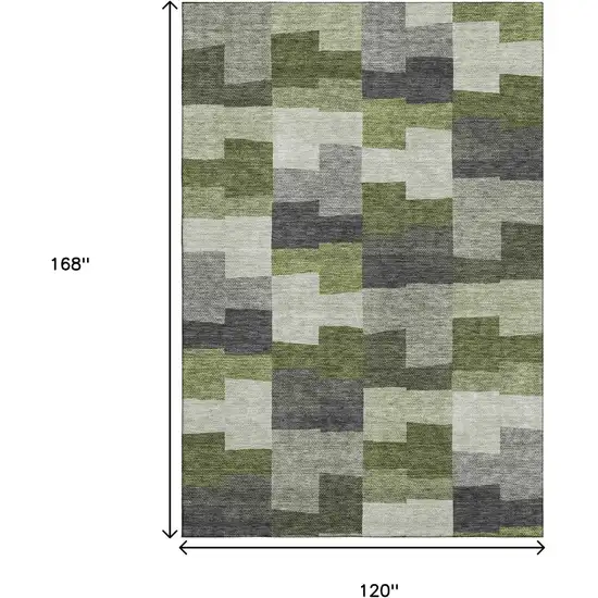 Olive Green Gray And Ivory Geometric Washable Area Rug With UV Protection Photo 3