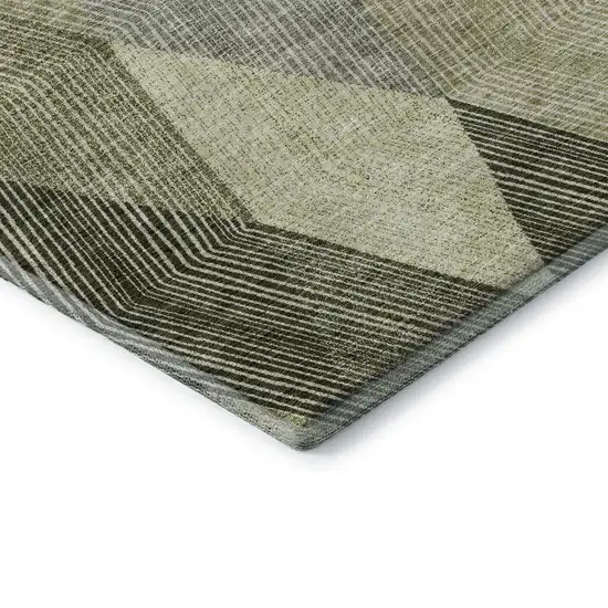 Olive Green Gray And Ivory Geometric Washable Area Rug With UV Protection Photo 5