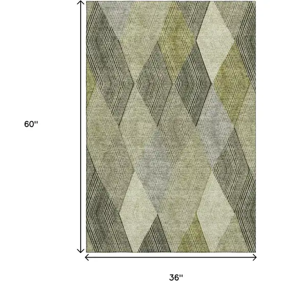Olive Green Gray And Ivory Geometric Washable Area Rug With UV Protection Photo 8