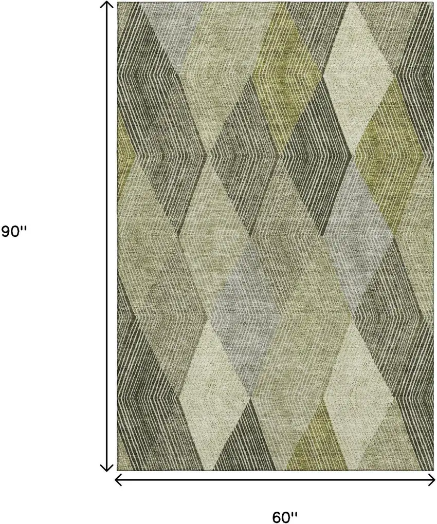 Olive Green Gray And Ivory Geometric Washable Area Rug With UV Protection Photo 9
