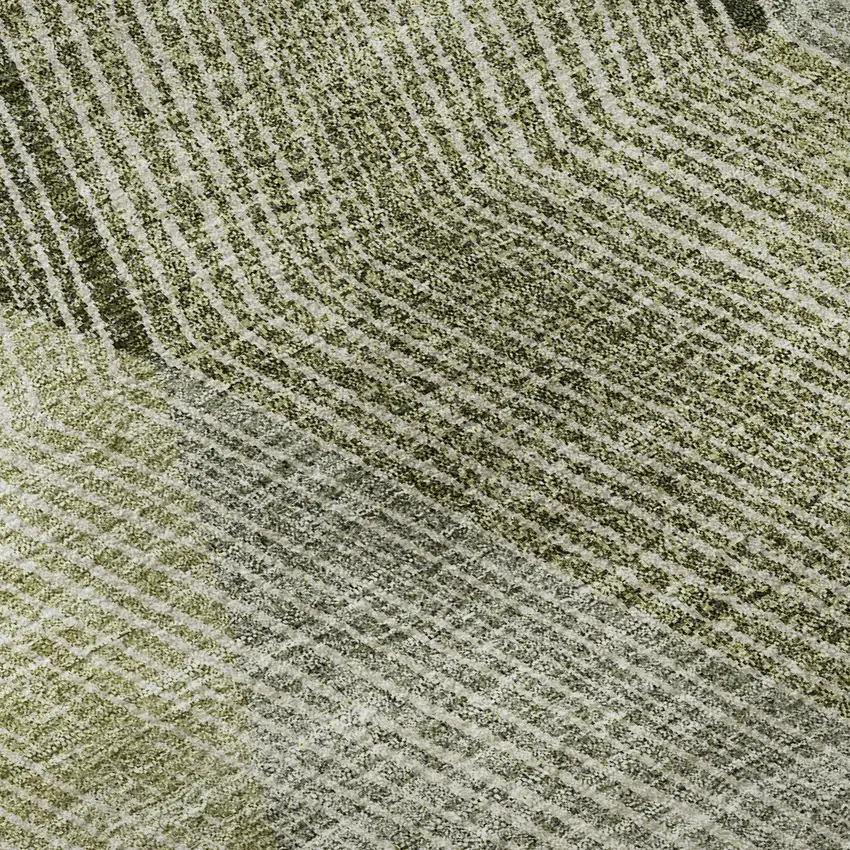 Olive Green Gray And Ivory Geometric Washable Area Rug With UV Protection Photo 8