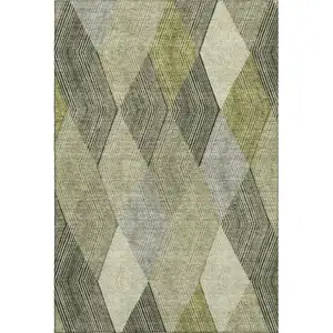 Photo of Olive Green Gray And Ivory Geometric Washable Area Rug With UV Protection