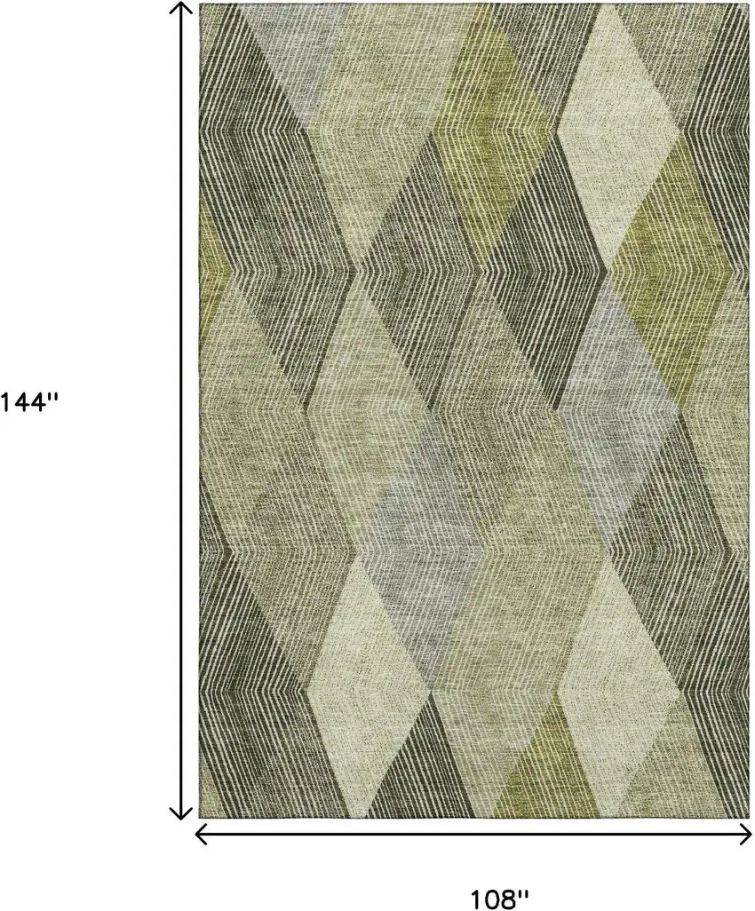 Olive Green Gray And Ivory Geometric Washable Area Rug With UV Protection Photo 9