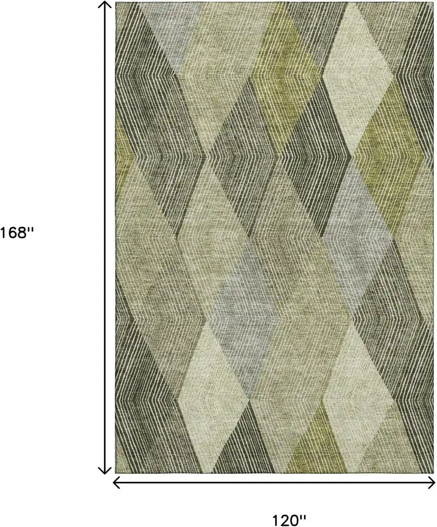 Olive Green Gray And Ivory Geometric Washable Area Rug With UV Protection Photo 9