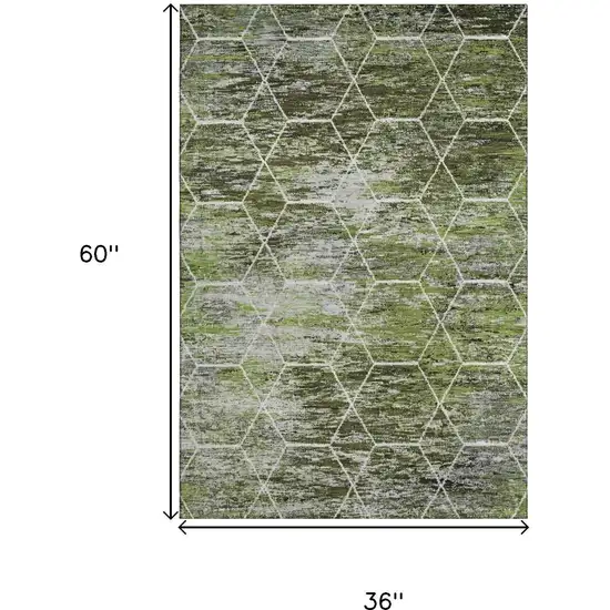 Olive Green Gray And Ivory Geometric Washable Area Rug With UV Protection Photo 8
