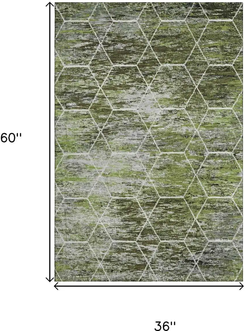 Olive Green Gray And Ivory Geometric Washable Area Rug With UV Protection Photo 8