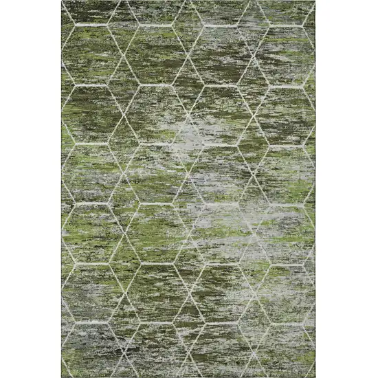 Olive Green Gray And Ivory Geometric Washable Area Rug With UV Protection Photo 3