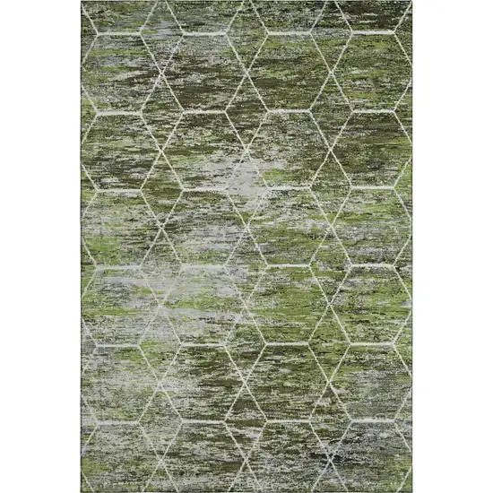 Olive Green Gray And Ivory Geometric Washable Area Rug With UV Protection Photo 1