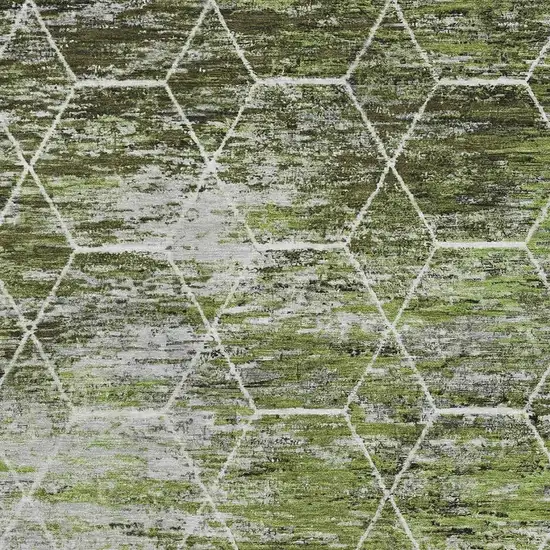 Olive Green Gray And Ivory Geometric Washable Area Rug With UV Protection Photo 2