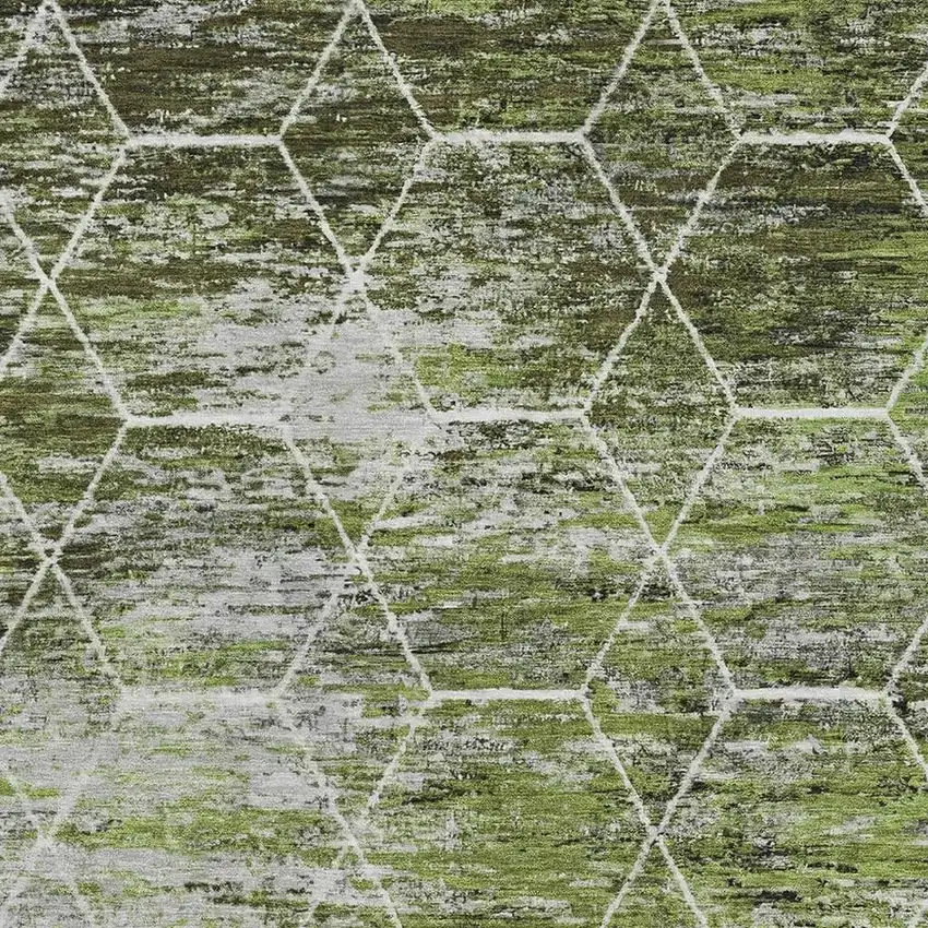Olive Green Gray And Ivory Geometric Washable Area Rug With UV Protection Photo 2