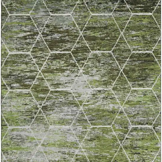 Olive Green Gray And Ivory Geometric Washable Area Rug With UV Protection Photo 2