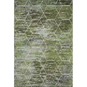 Photo of Olive Green Gray And Ivory Geometric Washable Area Rug With UV Protection