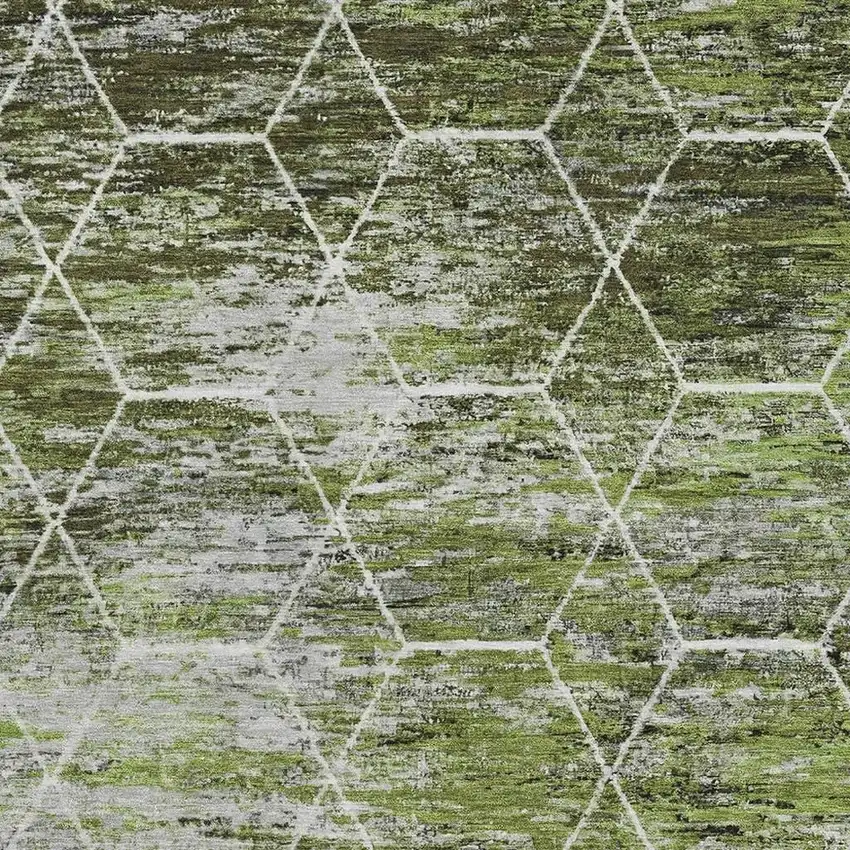 Olive Green Gray And Ivory Geometric Washable Area Rug With UV Protection Photo 2