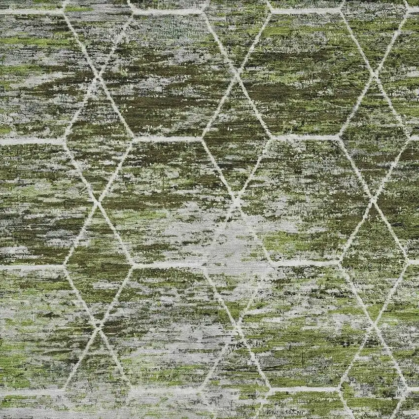 Olive Green Gray And Ivory Geometric Washable Area Rug With UV Protection Photo 2