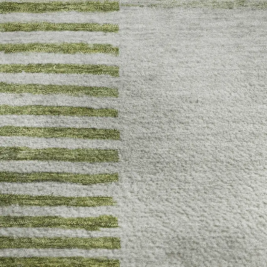 Olive Green Gray And Ivory Geometric Washable Area Rug With UV Protection Photo 4