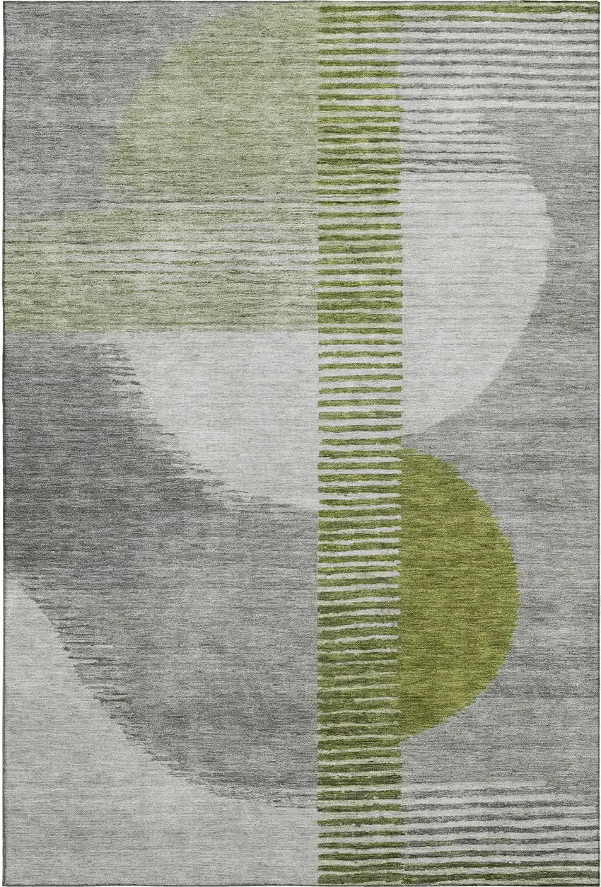 Olive Green Gray And Ivory Geometric Washable Area Rug With UV Protection Photo 7