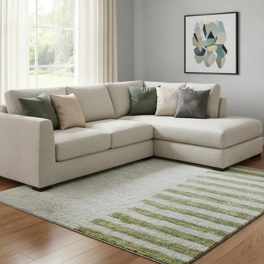 Olive Green Gray And Ivory Geometric Washable Area Rug With UV Protection Photo 2