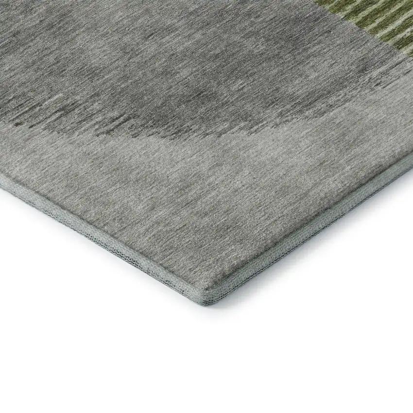Olive Green Gray And Ivory Geometric Washable Area Rug With UV Protection Photo 8