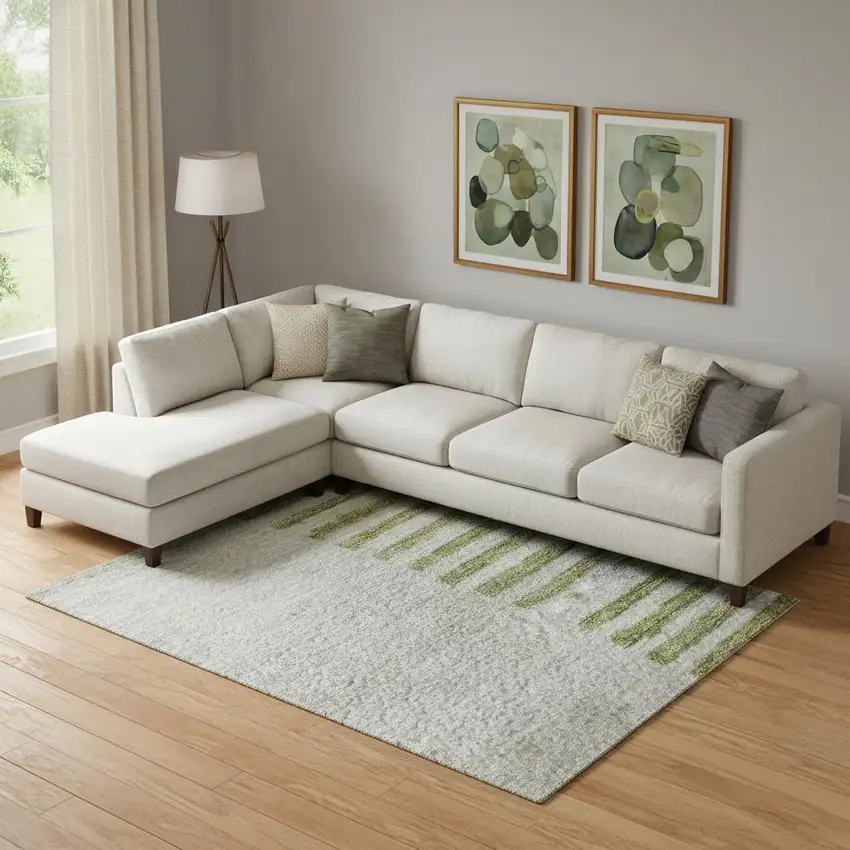 Olive Green Gray And Ivory Geometric Washable Area Rug With UV Protection Photo 2