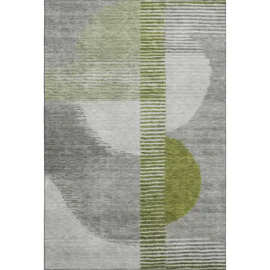 Olive Green Gray And Ivory Geometric Washable Area Rug With UV Protection Photo 6