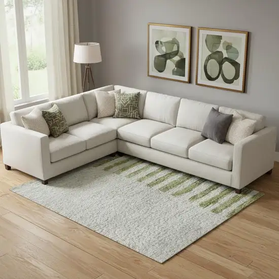 Olive Green Gray And Ivory Geometric Washable Area Rug With UV Protection Photo 2