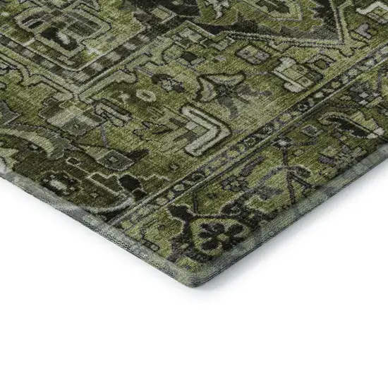 Olive Green Gray And Ivory Oriental Washable Area Rug With UV Protection Photo 8
