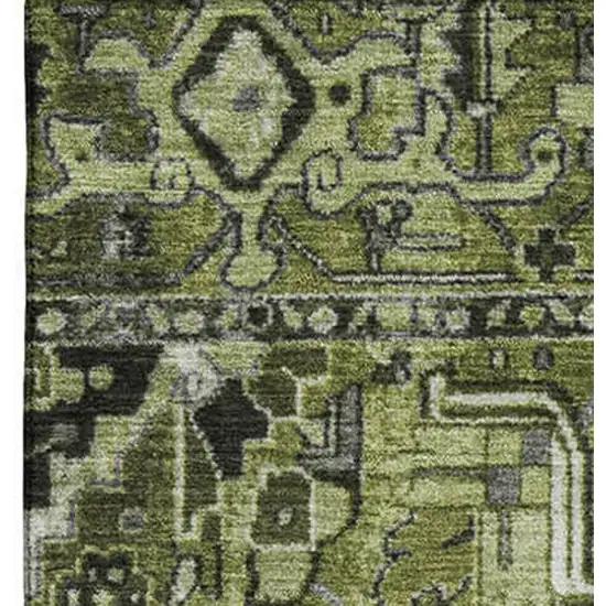Olive Green Gray And Ivory Oriental Washable Area Rug With UV Protection Photo 4