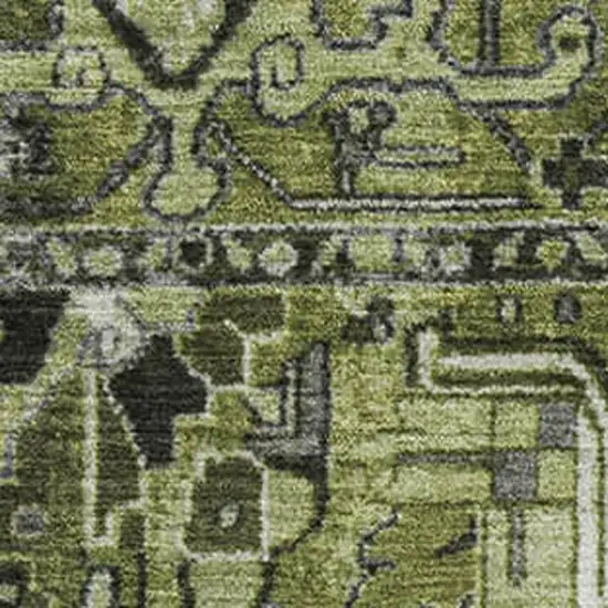 Olive Green Gray And Ivory Oriental Washable Area Rug With UV Protection Photo 3