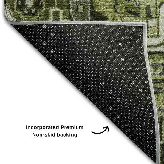Olive Green Gray And Ivory Oriental Washable Area Rug With UV Protection Photo 7