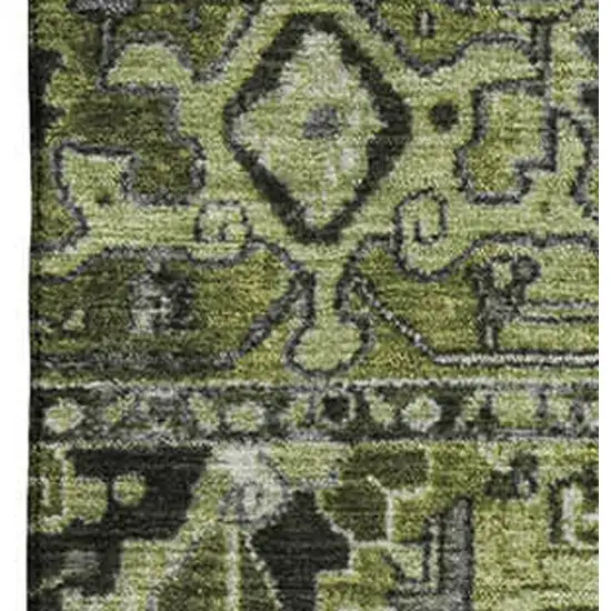 Olive Green Gray And Ivory Oriental Washable Area Rug With UV Protection Photo 3