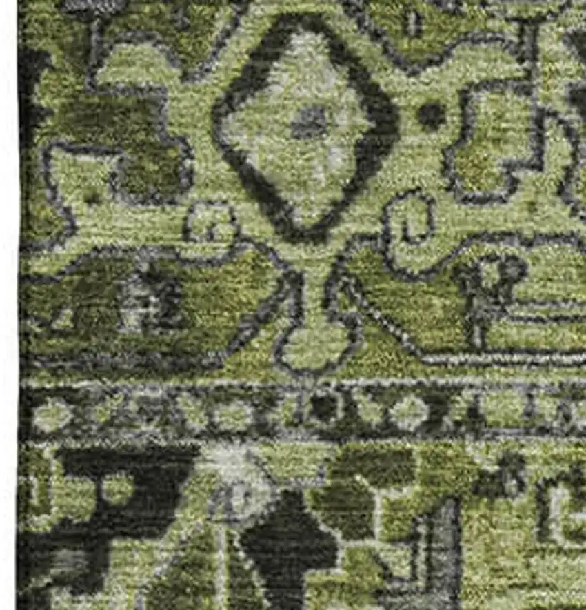 Olive Green Gray And Ivory Oriental Washable Area Rug With UV Protection Photo 3