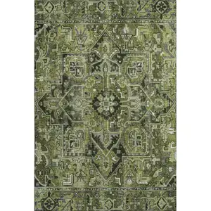 Photo of Olive Green Gray And Ivory Oriental Washable Area Rug With UV Protection