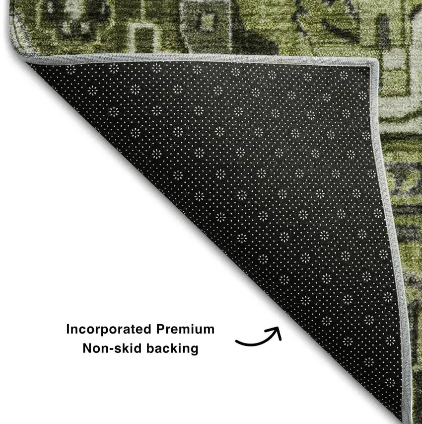 Olive Green Gray And Ivory Oriental Washable Area Rug With UV Protection Photo 7