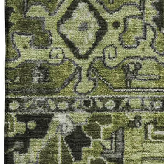 Olive Green Gray And Ivory Oriental Washable Area Rug With UV Protection Photo 3