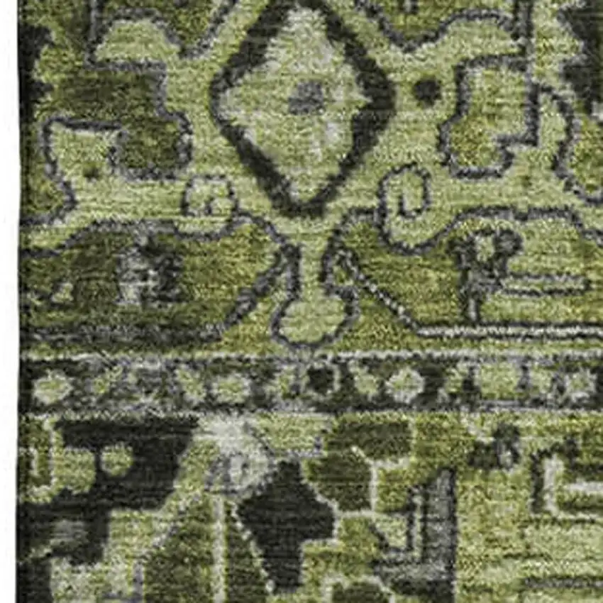Olive Green Gray And Ivory Oriental Washable Area Rug With UV Protection Photo 3