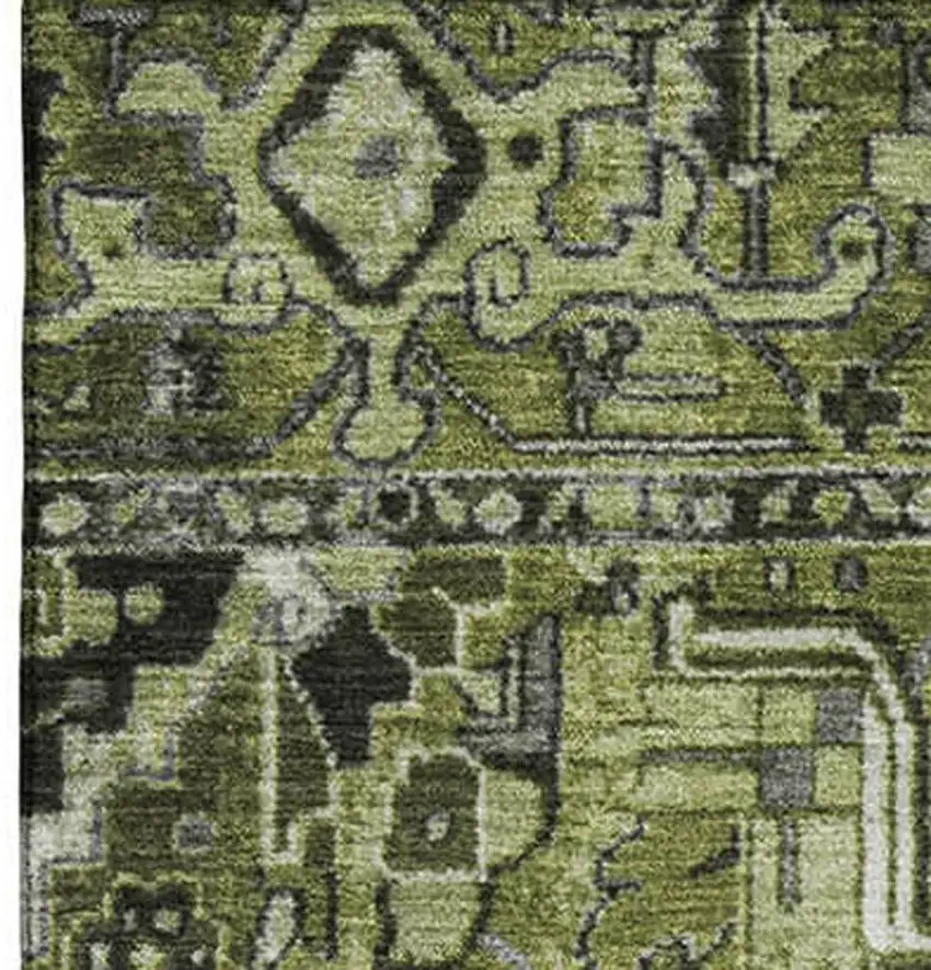 Olive Green Gray And Ivory Oriental Washable Area Rug With UV Protection Photo 4