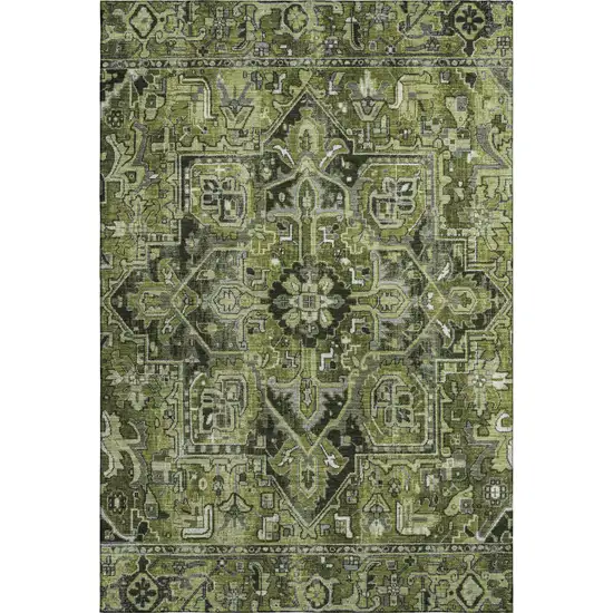 Olive Green Gray And Ivory Oriental Washable Area Rug With UV Protection Photo 1