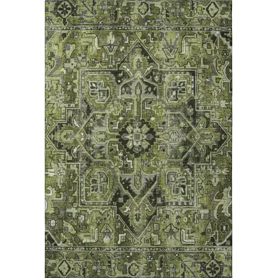 Olive Green Gray And Ivory Oriental Washable Area Rug With UV Protection Photo 4