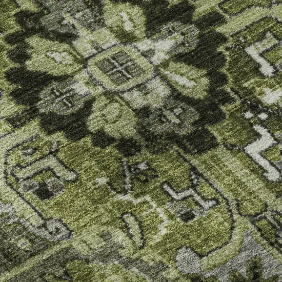 Olive Green Gray And Ivory Oriental Washable Area Rug With UV Protection Photo 9