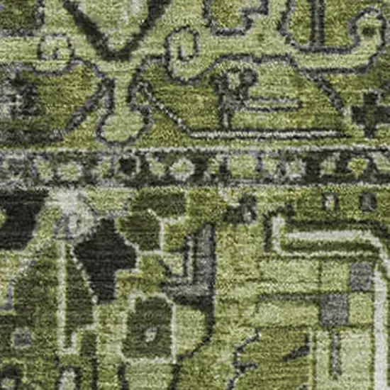 Olive Green Gray And Ivory Oriental Washable Area Rug With UV Protection Photo 3