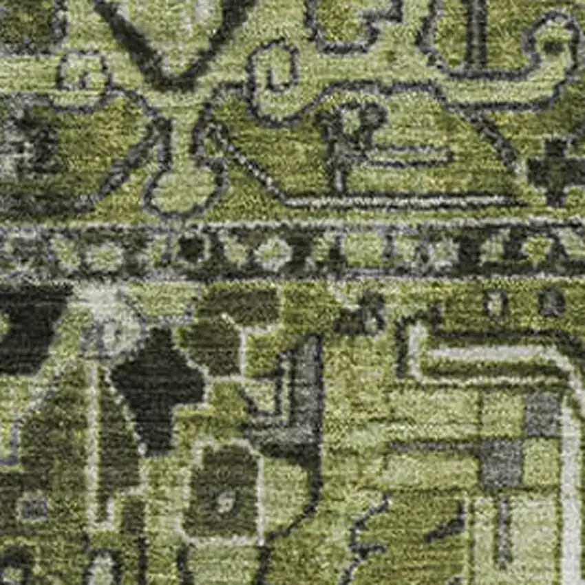 Olive Green Gray And Ivory Oriental Washable Area Rug With UV Protection Photo 3