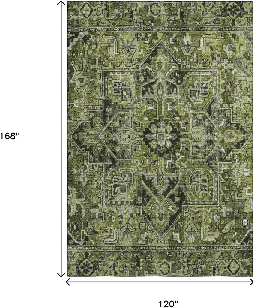 Olive Green Gray And Ivory Oriental Washable Area Rug With UV Protection Photo 3