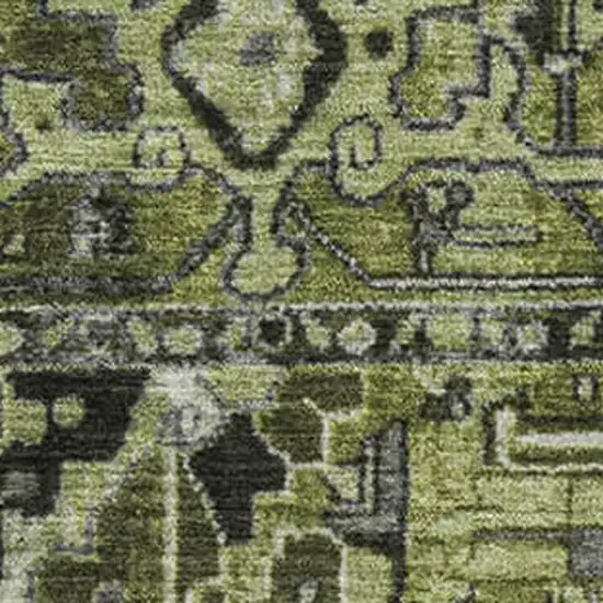 Olive Green Gray And Ivory Oriental Washable Area Rug With UV Protection Photo 3