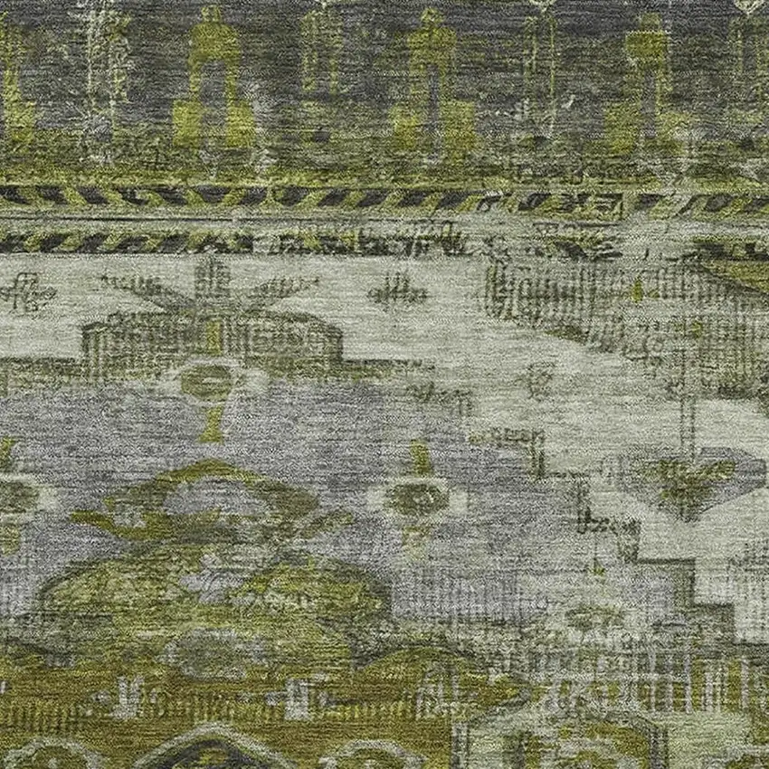 Olive Green Gray And Ivory Oriental Washable Area Rug With UV Protection Photo 2