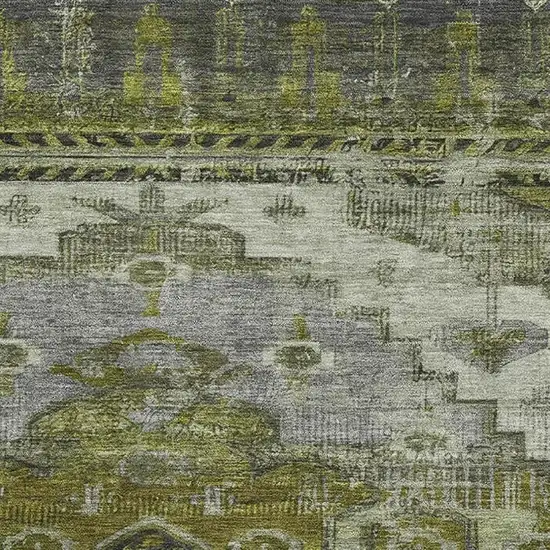 Olive Green Gray And Ivory Oriental Washable Area Rug With UV Protection Photo 2