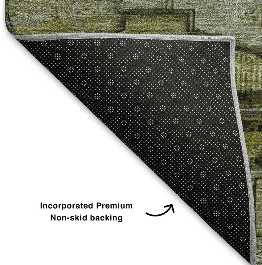 Olive Green Gray And Ivory Oriental Washable Area Rug With UV Protection Photo 6