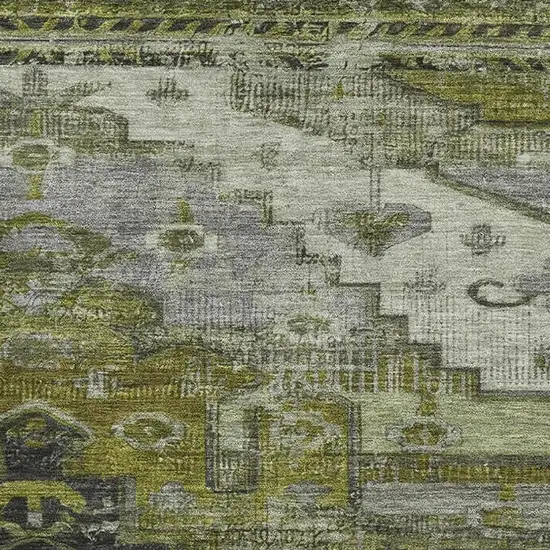 Olive Green Gray And Ivory Oriental Washable Area Rug With UV Protection Photo 2