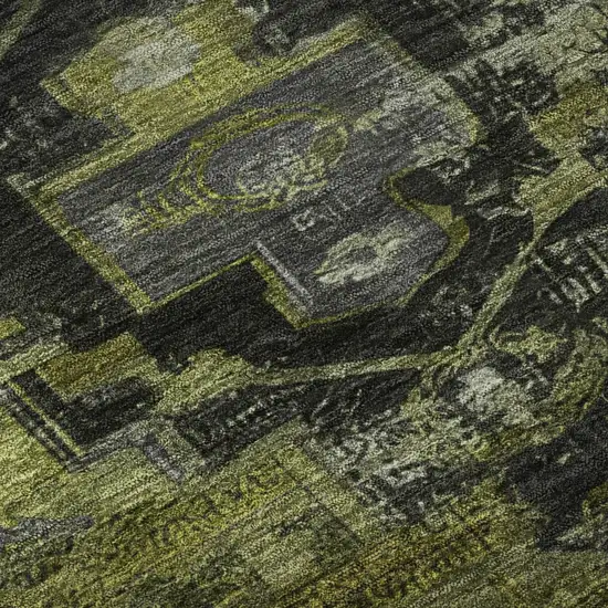 Olive Green Gray And Ivory Oriental Washable Area Rug With UV Protection Photo 9